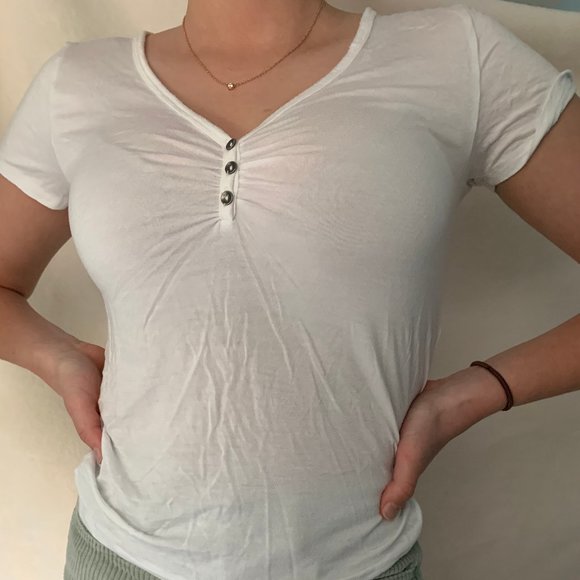 American Eagle Soft and Sexy White Button Top - Picture 1 of 5